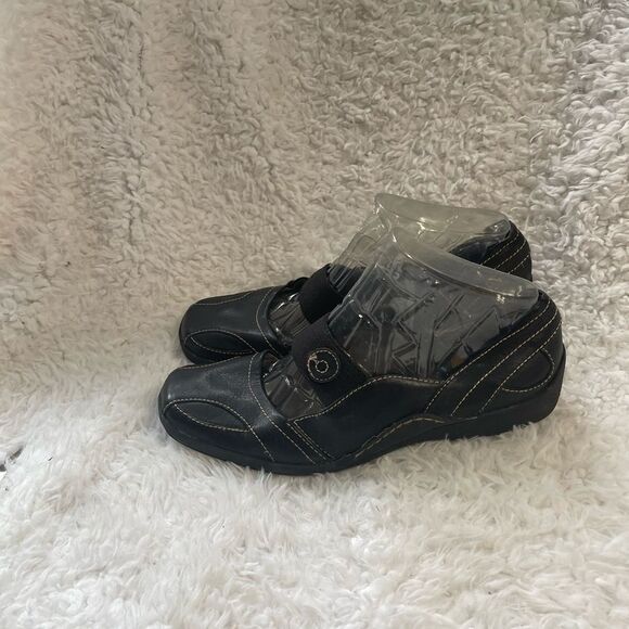 Auditions leather black Mary Jane slip on flats stitching accent size 12W - Picture 2 of 6